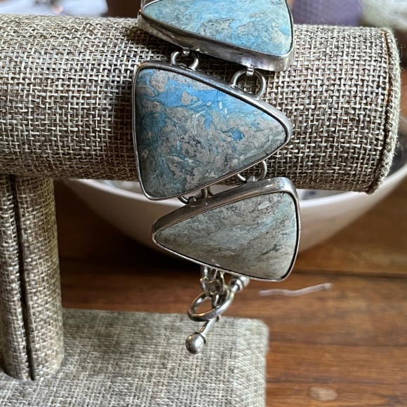 Charles Albert vintage sterling silver Triangular Natural Blue Stone Bracelet! - Picture 1 of 5